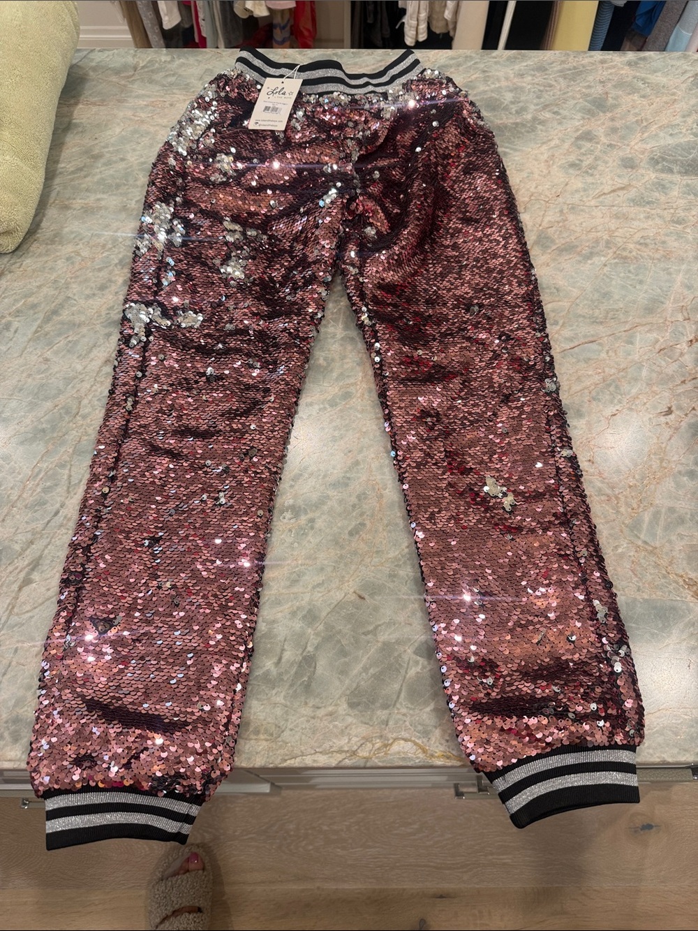 Lola + The Boys Rose Pink Sequin Jogger Pants